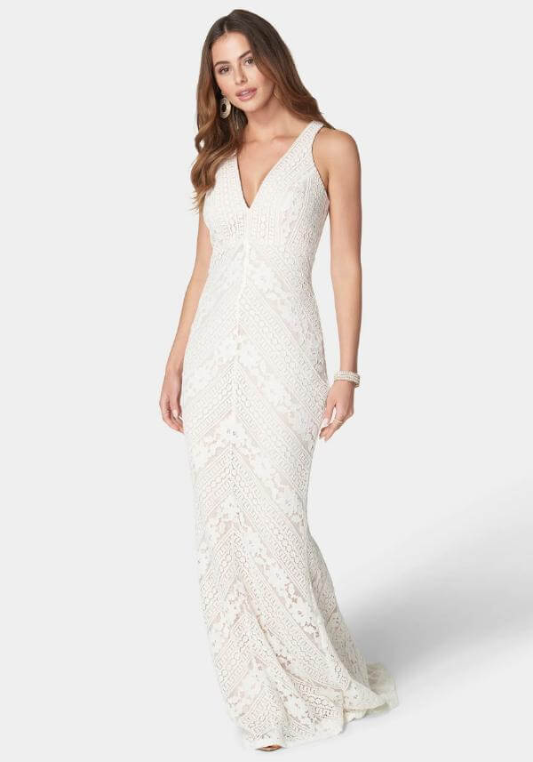 Sleeveless White Lace Gown