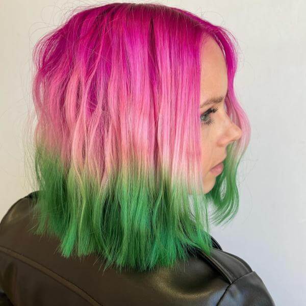 Pink and Green Short Hair