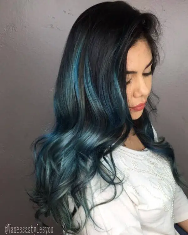 Blue Highlights in Black Hair