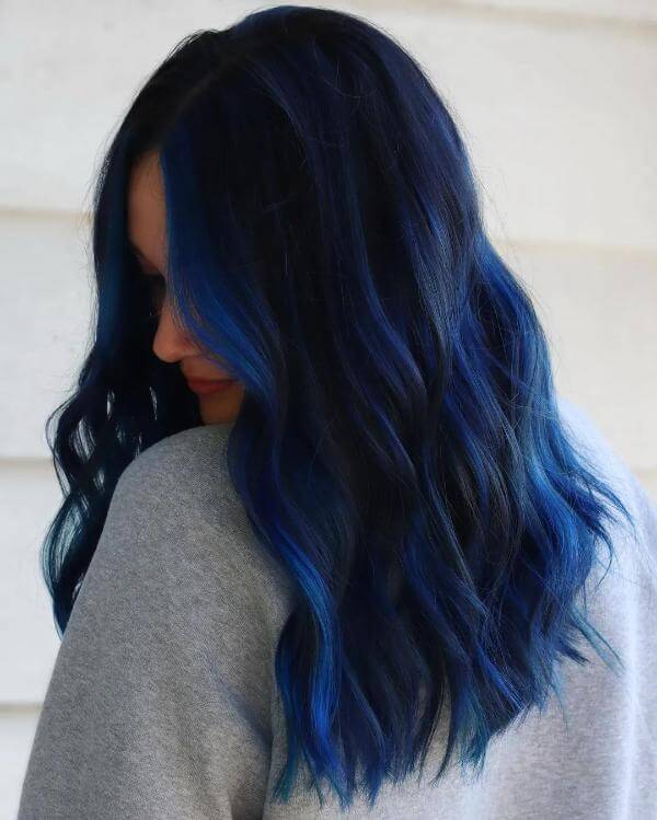 Blue Highlights Long Hair