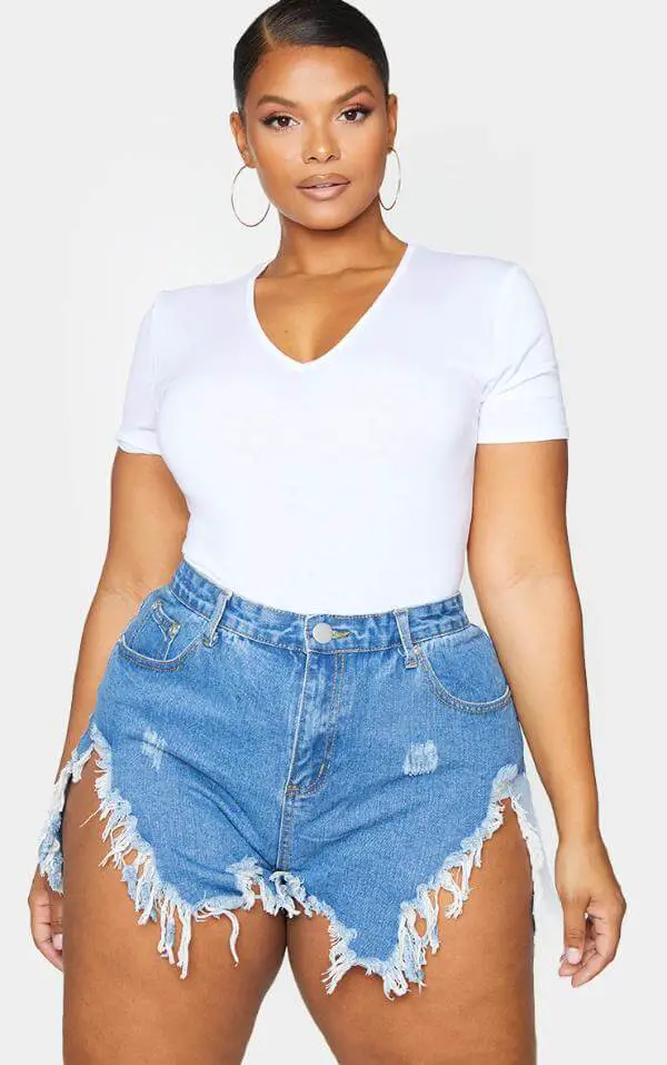 Distressed Denim Shorts Outfit Plus Size