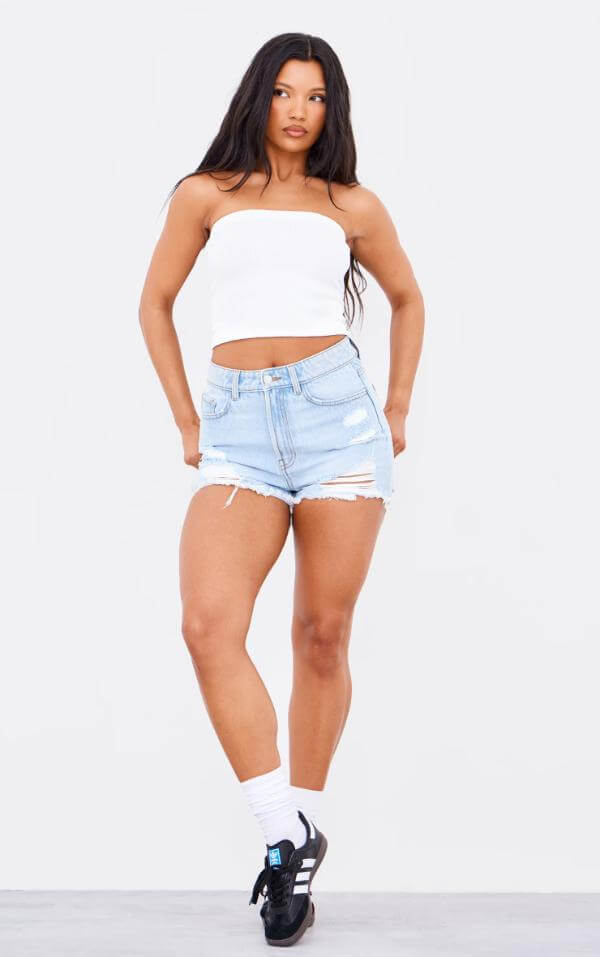 Distressed Denim Shorts Outfit Summer