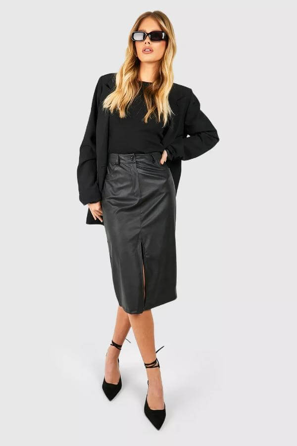 Leather Skirt With Blazer